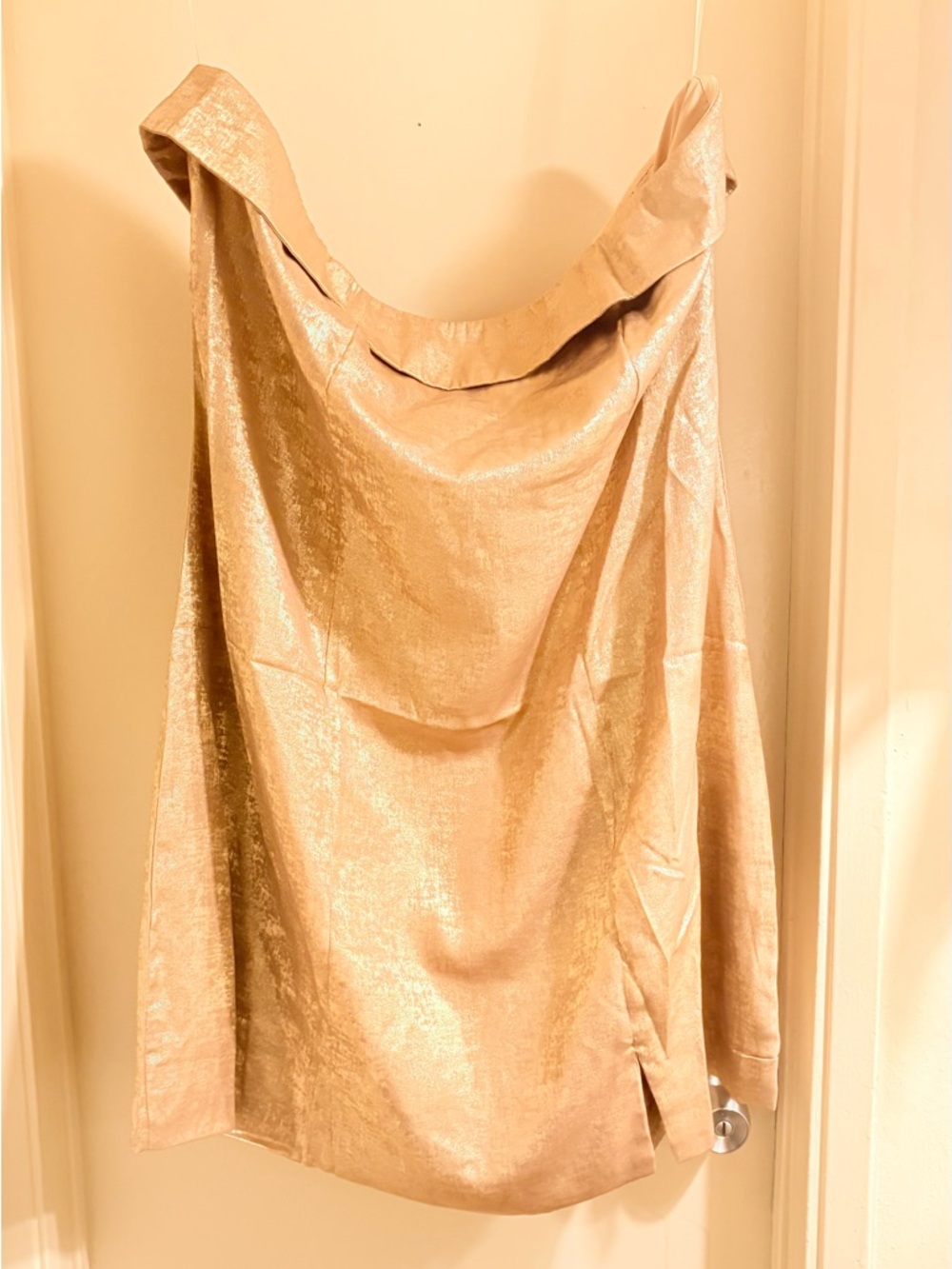 NWOT white birch Strapless Metallic Gold Champagne Dress